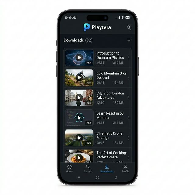 Playtera logo on saved videos screen